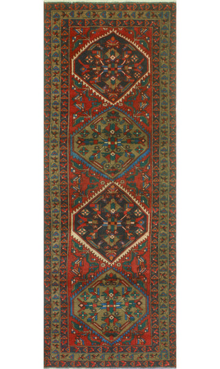 Fine Vintage Distressed Nooman Red/Navy Runner, 3'10 x 11'6