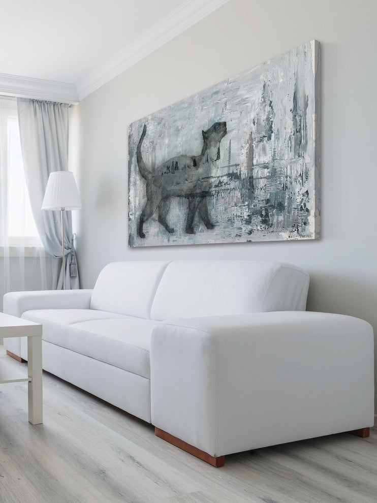 "Cat Prance" Painting Print on Wrapped Canvas, 24"x16"