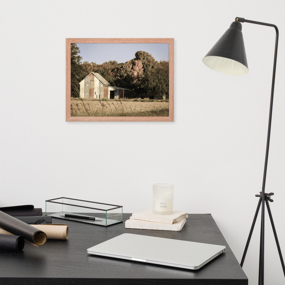 Patriotic Barn in Field Aged Effect Framed Photo Paper Wall Art Prints, Red Oak, 12" X 16"