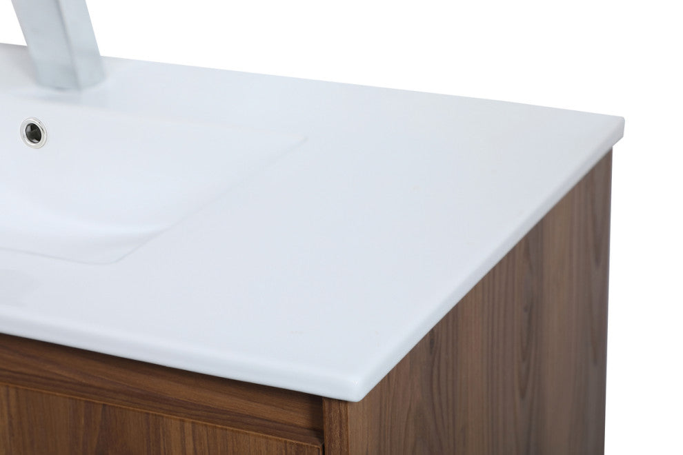 Single Bathroom Floating Vanity, Walnut Brown, 36"