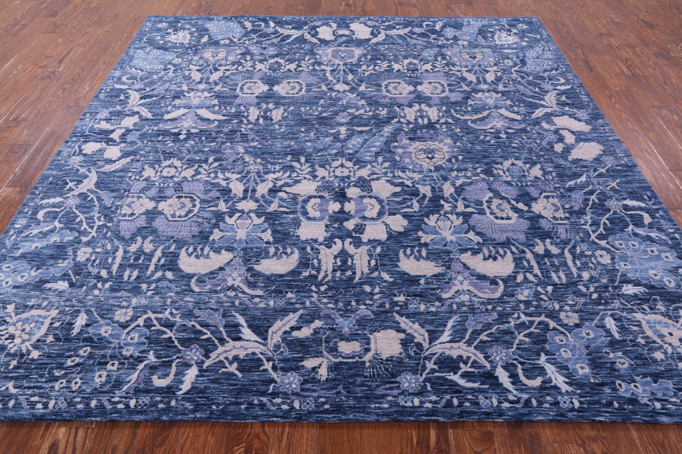 9' Square Modern Handmade Wool Rug Q11888
