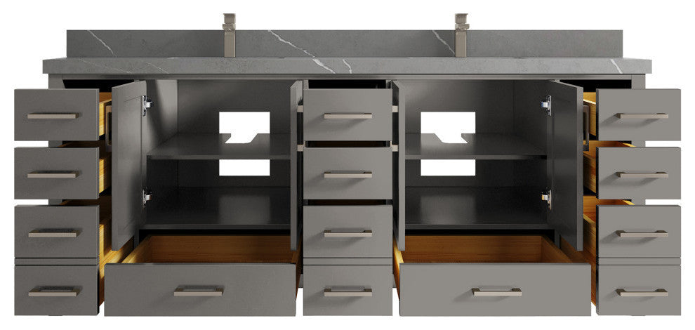 Malibu 84 Double Sink Bath Vanity in Elephant Skin Gray 2" Piatra Gray