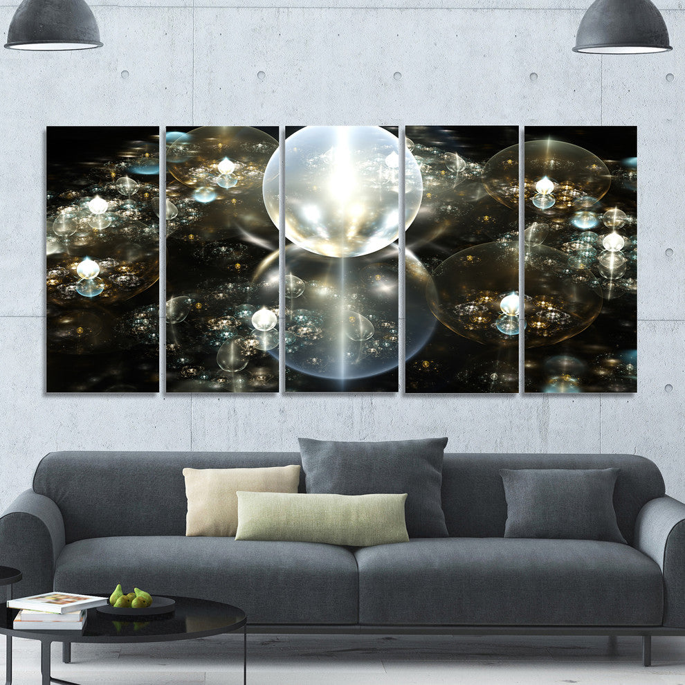 Golden Water Drops on Mirror, Abstract Canvas Art Print, 60"x28", 5 Panels