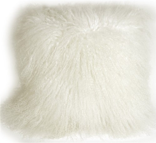 Genuine Mongolian Sheepskin Throw Pillow with Insert (16+ Colors), White