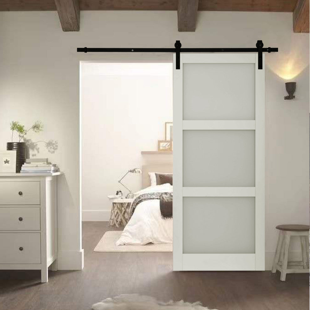 3-Panel Frosted Glass Barn Door Sliding Door with Hardware Kit, 42''wÃ—84''h