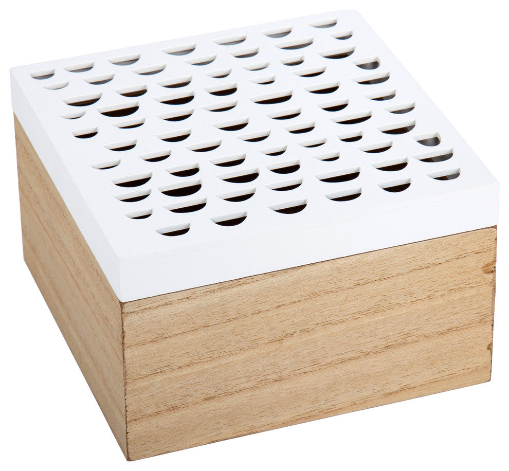 Decorative Cut-out Wooden Storage Box, 2-Piece Set, 7.75"x4.5"x7.75", Beige