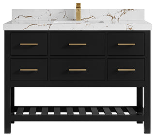 Parker 48" Single Sink Bath Vanity, Black 2" Viola Brown