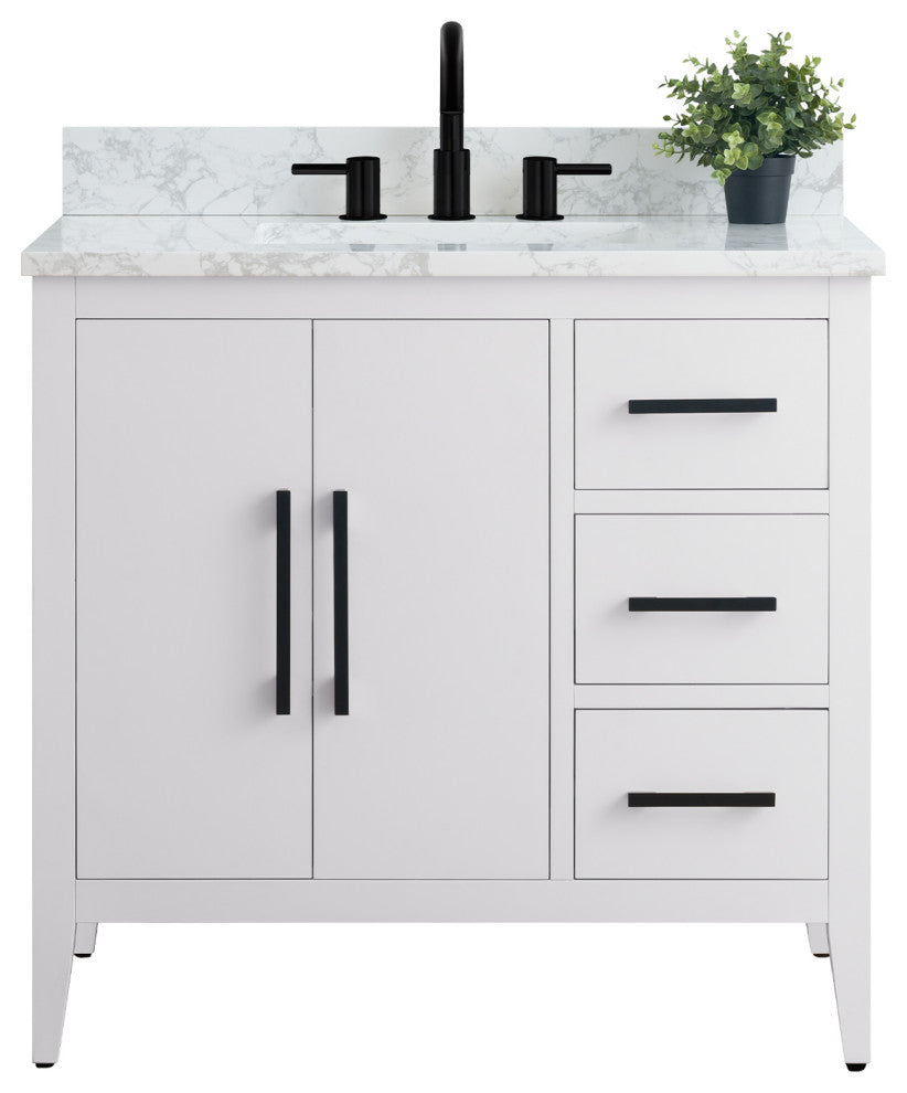 Vanity Art Bathroom Vanity With Sink, White, 36", Single Sink, Matte Black