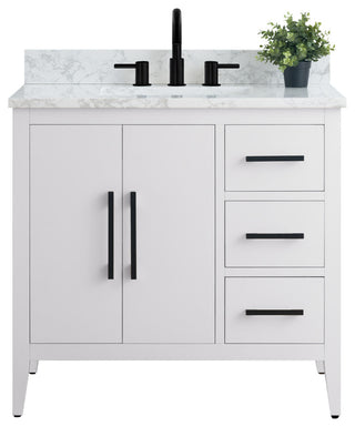 Vanity Art Bathroom Vanity With Sink, White, 36", Single Sink, Matte Black