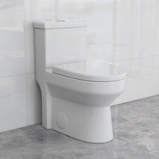 Modern Small One Piece Toilet, Compact Bathroom Tiny Mini Commode Dual Flush