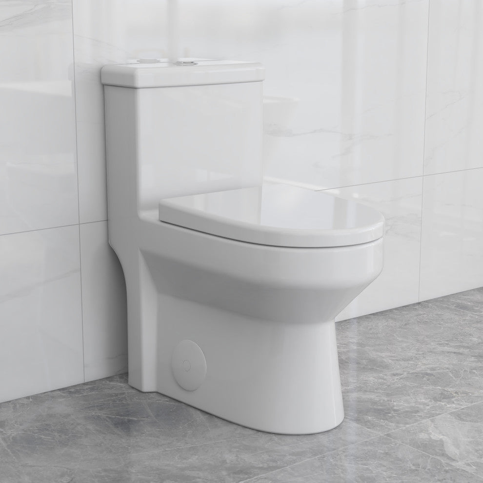 Modern Small One Piece Toilet, Compact Bathroom Tiny Mini Commode Dual Flush