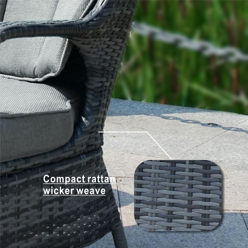 Patio Propane Fire Pit Table with Cushioned Wicker Chairs, Bowl