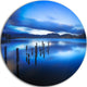 Blue Lake Sunset With Pier, Landscape Photo Disc Metal Wall Art, 11"