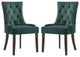 Set of 2 Green Velvet Side Chair, Espresso Finish