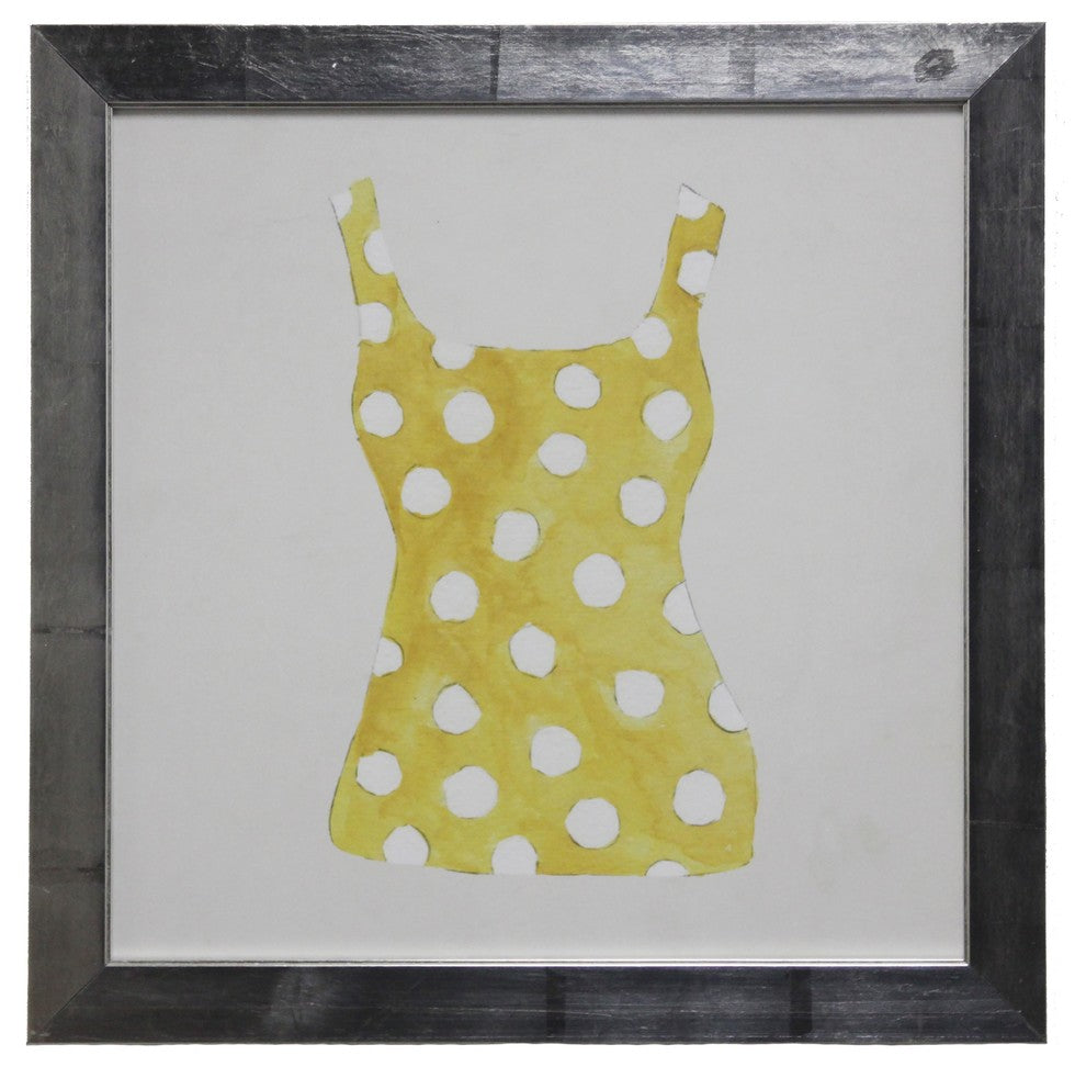 Square Yellow And White Polka Dot Bathing Suit, Flat Wide Silver