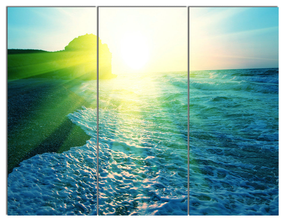 Foaming Blue Waves, Seashore Triptych Canvas Art Print, 36x28, 3 Panels