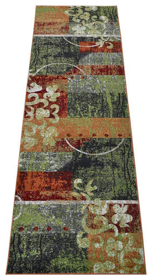 MACHINE MADE HEATSET POLYPROPYLENE AREA RUGS -Multicolor,Contemporary Design, [Runner] 3'2''x10'
