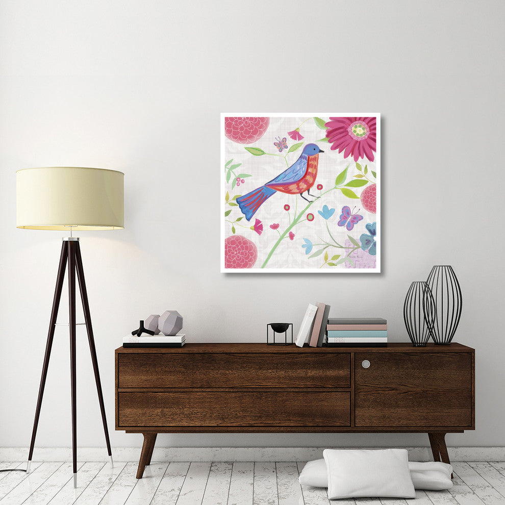 "Damask Floral and Bird II" Digital Paper Print by Farida Zaman, 38"x38"
