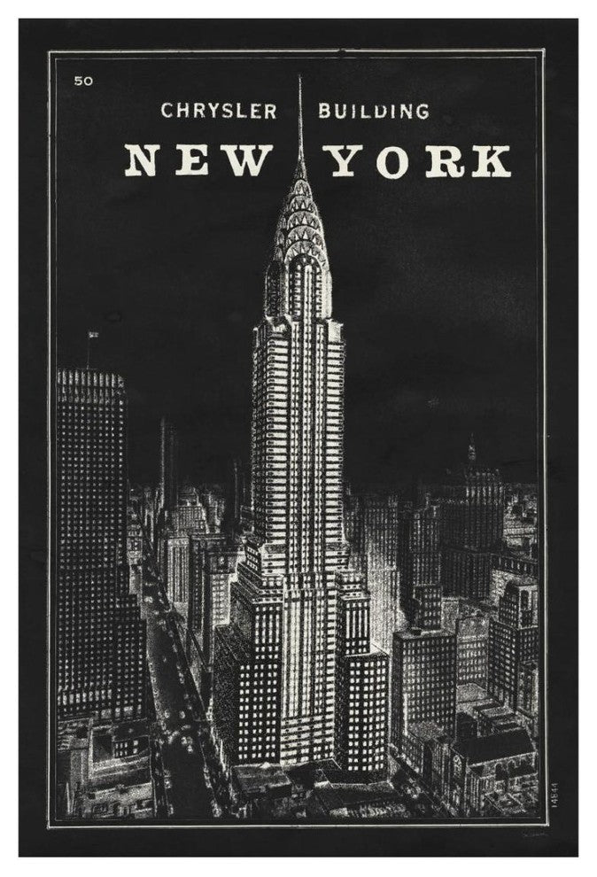 "Blueprint Map New York Chrysler Building Black" Print by Sue Schlabach, 18"x26"