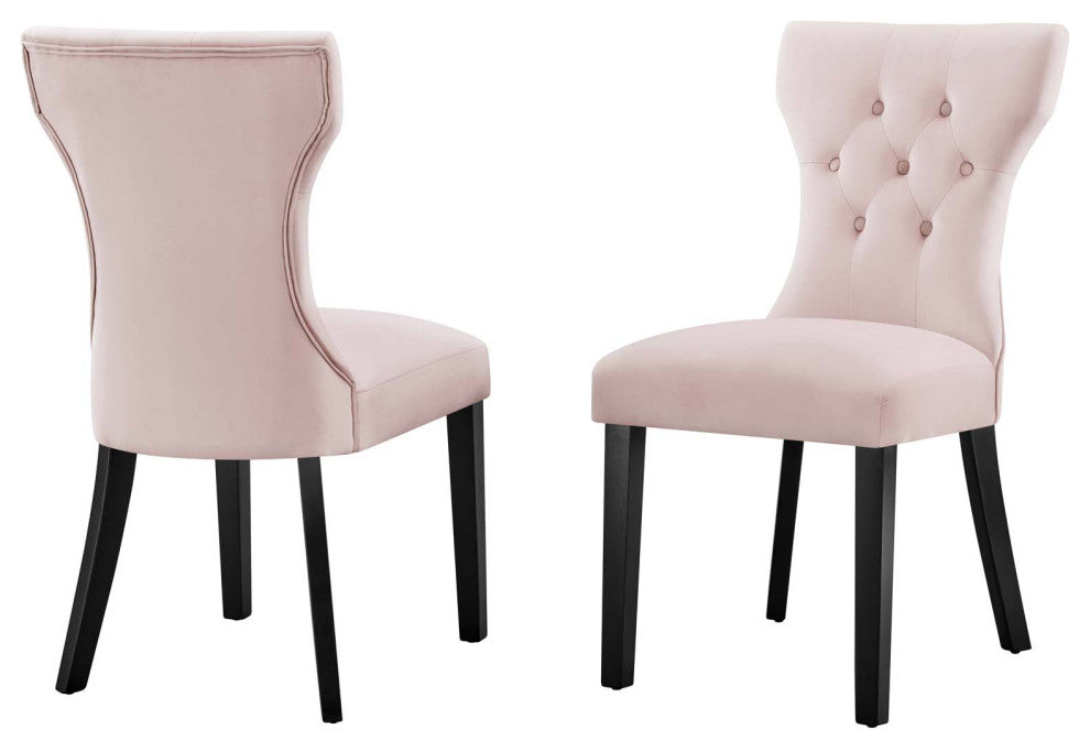 Side Dining Chair, Set of 2, Pink, Velvet, Modern, Cafe Bistro Hospitality
