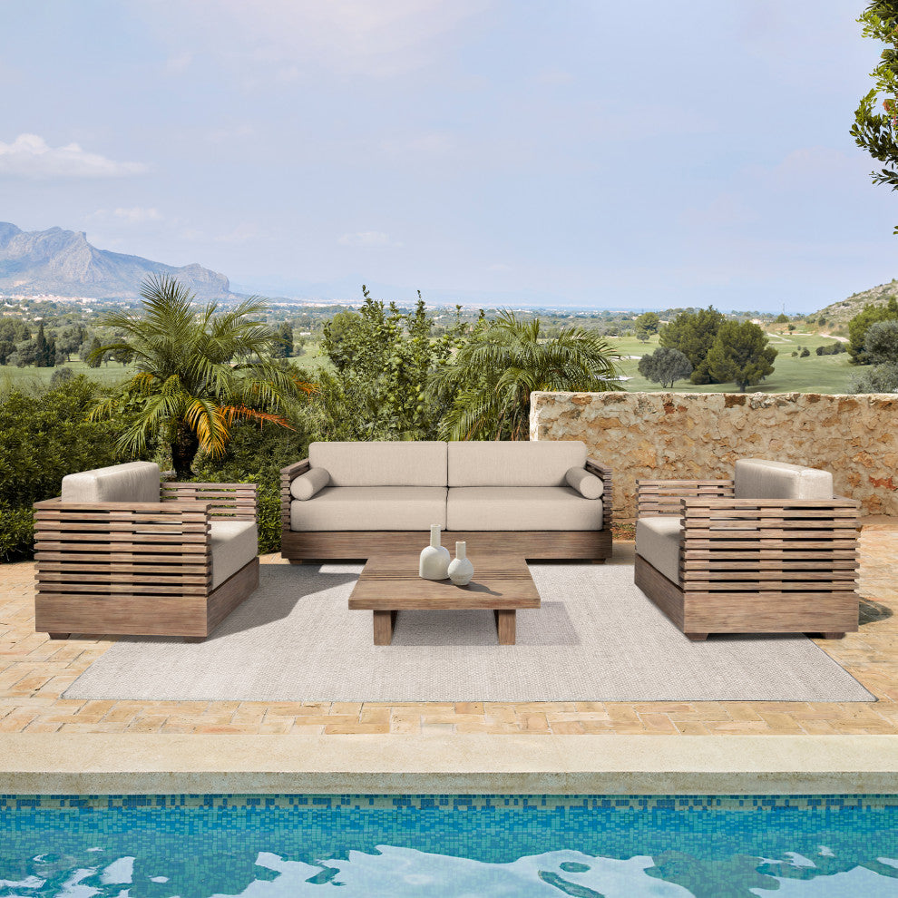 Vivid Outdoor Patio 4-Piece Conversation Set Taupe Olefin Cushions