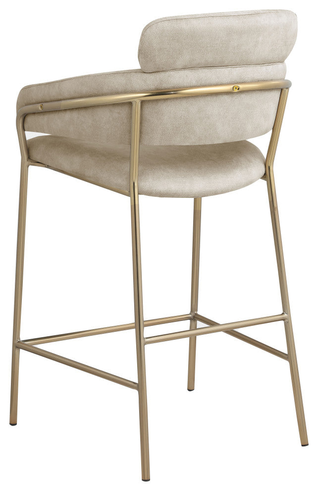 Yara Beige Velvet Upholstered Counter Stool, Stone