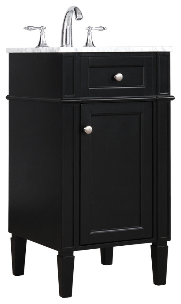 Home Living Vanity with Carrara White Marble Countertop, Black, 18", Single Sink