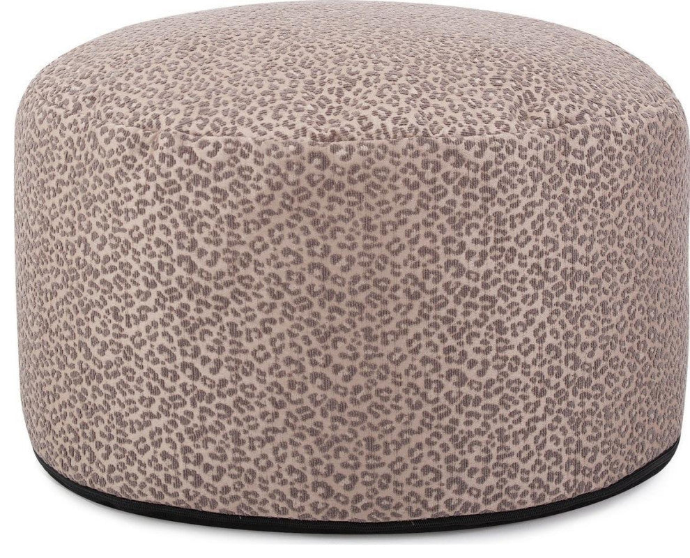 Elegant Lynx Taupe Pouf, Round Foot Stool