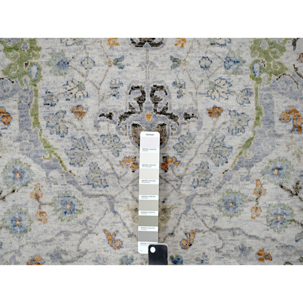 Light Gray Oushak Denser Weave Wool Round Hand Knotted Oriental Rug  5'x5'