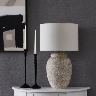 Wassily Cream Ceramic Table Lamp With Off-White Linen Shade