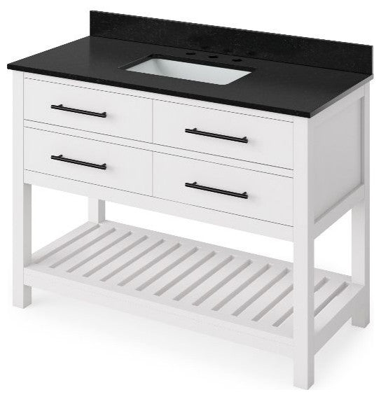 Wavecrest Contemporary White 48" Vanity, Black Granite Vanity Top