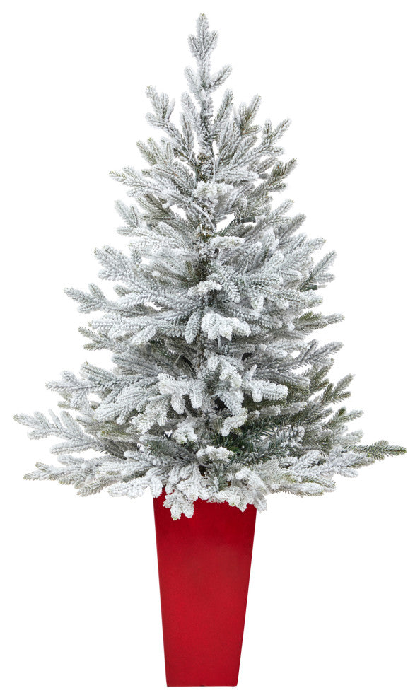 4' Flocked Fraser Fir Faux Xmas Tree W/200 Lights & 481 Bendable Branches