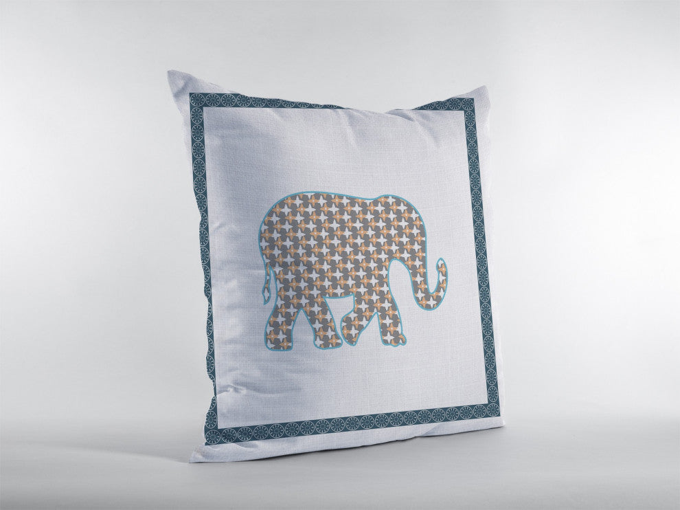 16 Gold White Elephant Boho Suede Throw Pillow