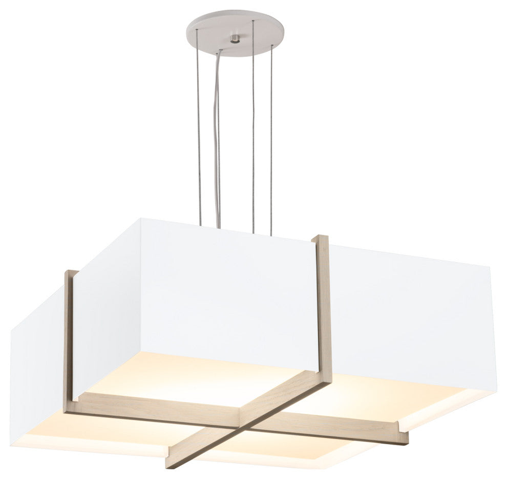 Veram Pendant Integrated LED, White Washed Oak, Gloss White, 18, 2700k