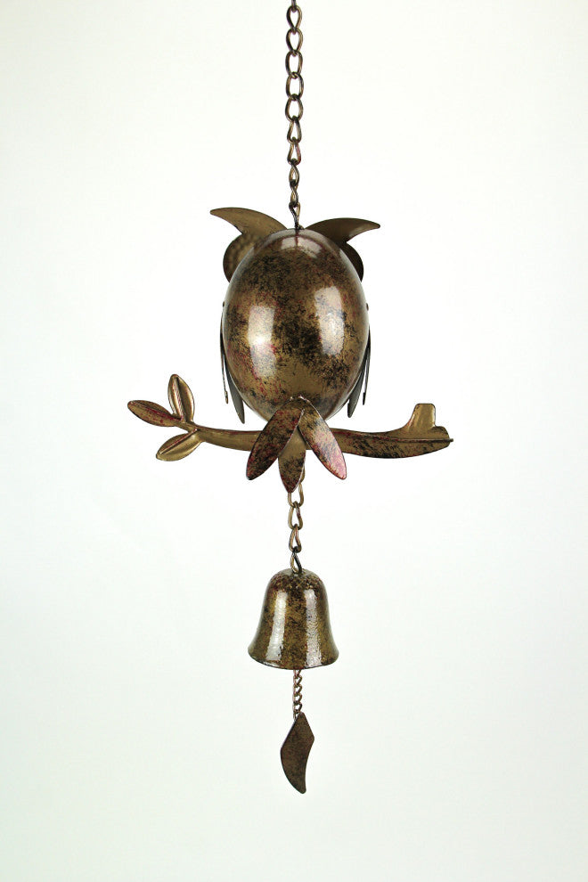 Decorative Metal Owl Mottled Finish Wind Chime Sculpture