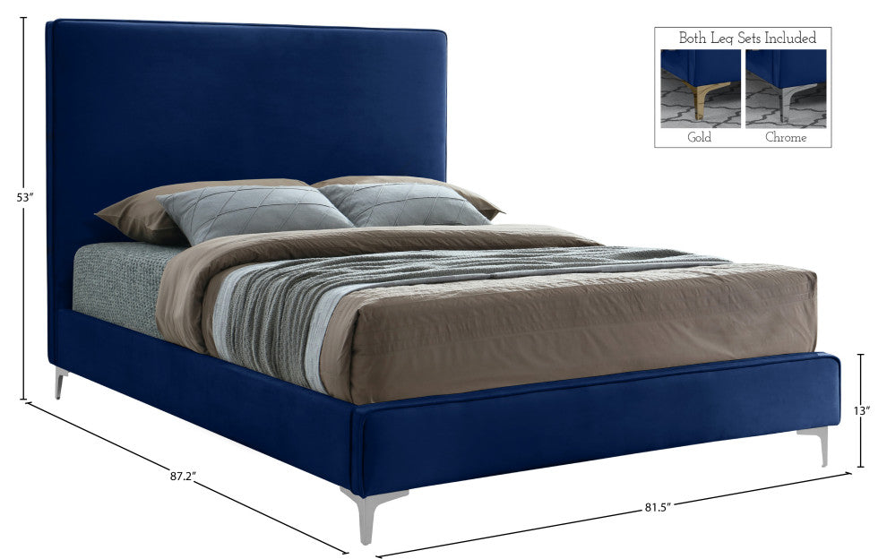 Geri Velvet Upholstered Bed, Navy, King