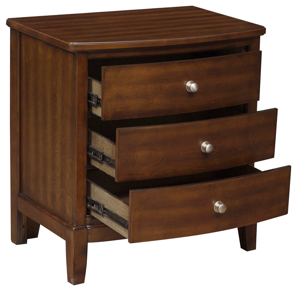 Benzara BM222724 Wooden Nightstand with 3 Spacious Drawers and Knobs, Brown