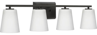 Vertex Collection Four-Light Matte Black Etched White Glass Bath Light