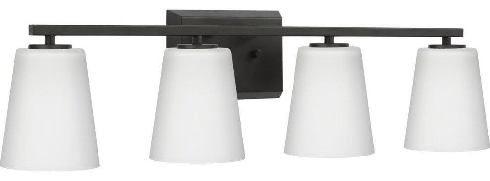 Vertex Collection Four-Light Matte Black Etched White Glass Bath Light