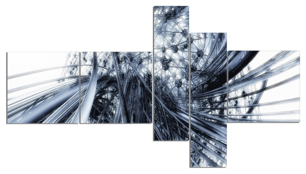 Fractal Black N White Connected Stripes, Canvas Art Print, 60"x32", 5 panels