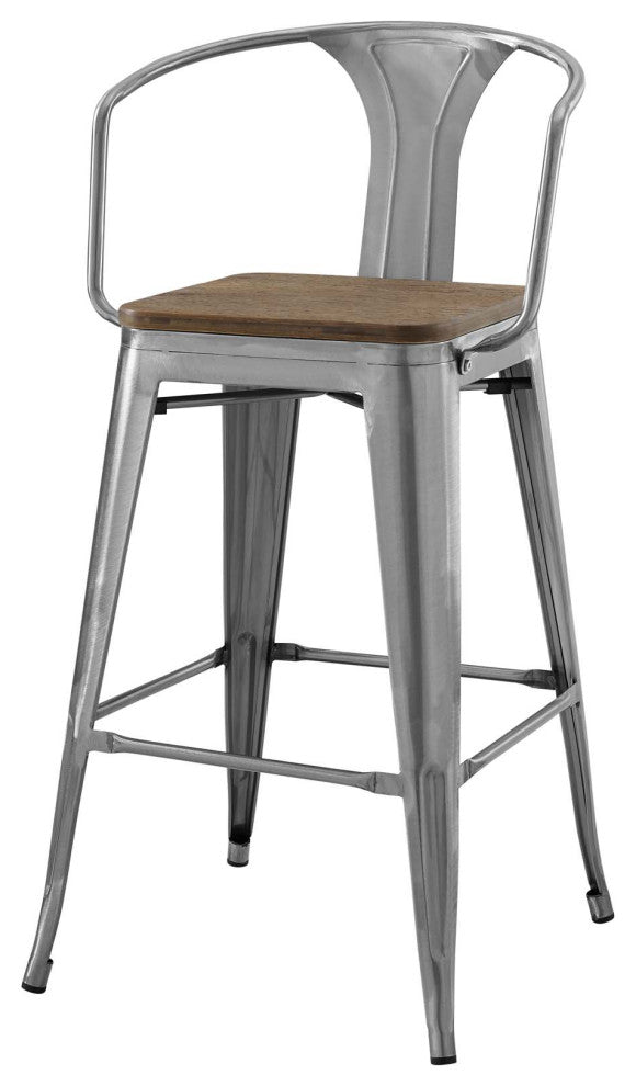 Bar Stool Chair Barstool, Set of 4, Wood, Gunmetal Silver, Bar Pub Cafe Bistro