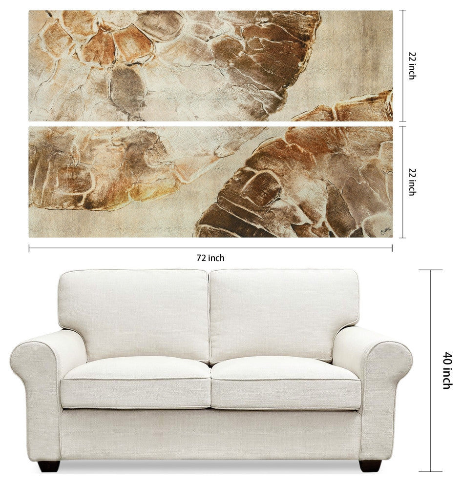 "Golden Layers I" Abstract Rendered on Gold Shagreen Wrapped Canvas Wall Art Set