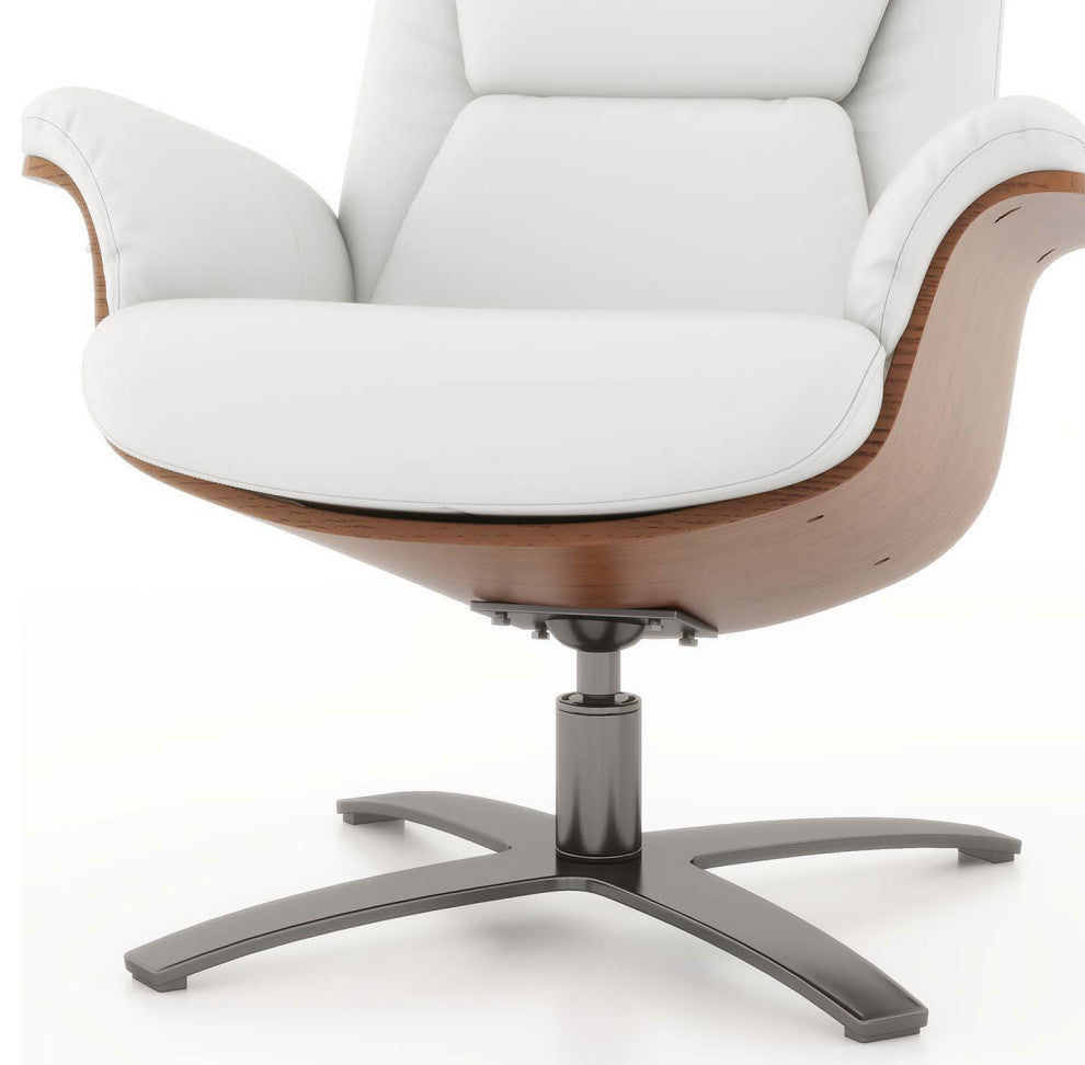 Jovan 31.5" Genuine Leather Adjustable Recliner Lounge Chair, Porcelain White