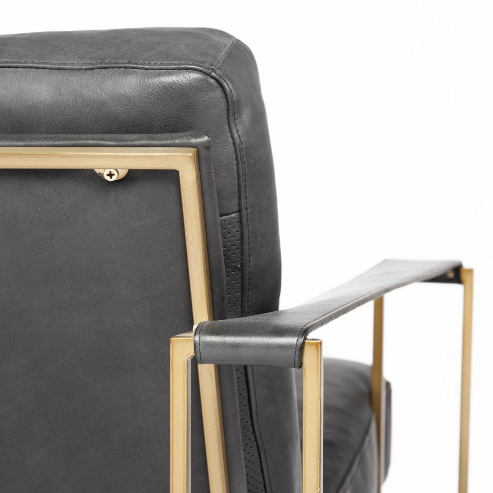 Watson Black Genuine Leather w/ Gold Metal Frame Accent Chair