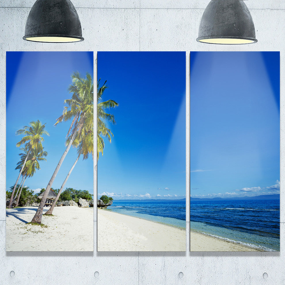 "Palms Bent to Beautiful Vacation Beach" Metal Wall Art, 3 Panels, 36"x28"