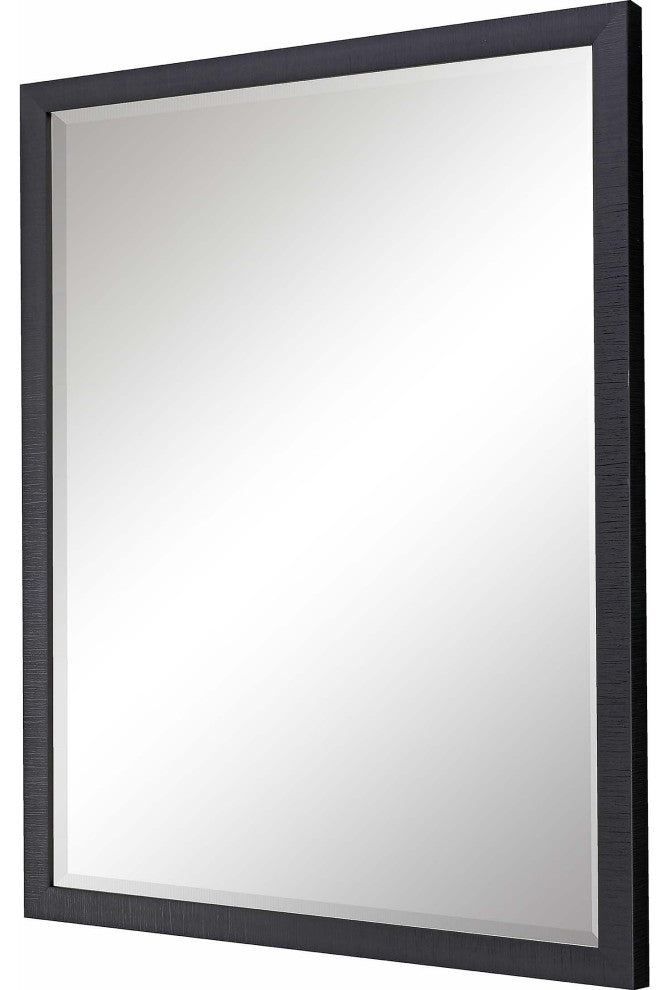 Framed Beveled Mirror, Black, 33"x43"