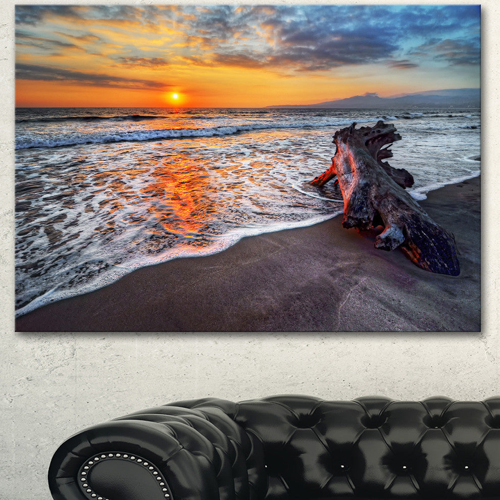 Fantastic Sandy Shore at Sunset, Seashore Canvas Art Print, 60"x28"