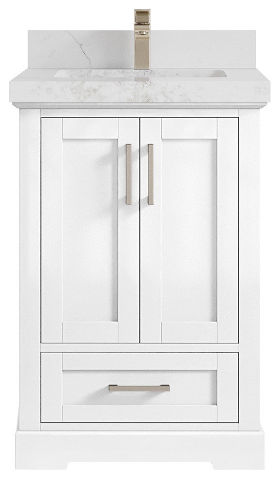 Boston 24 Single Sink Bathroom Vanity, White 2" Calacatta Nuvo