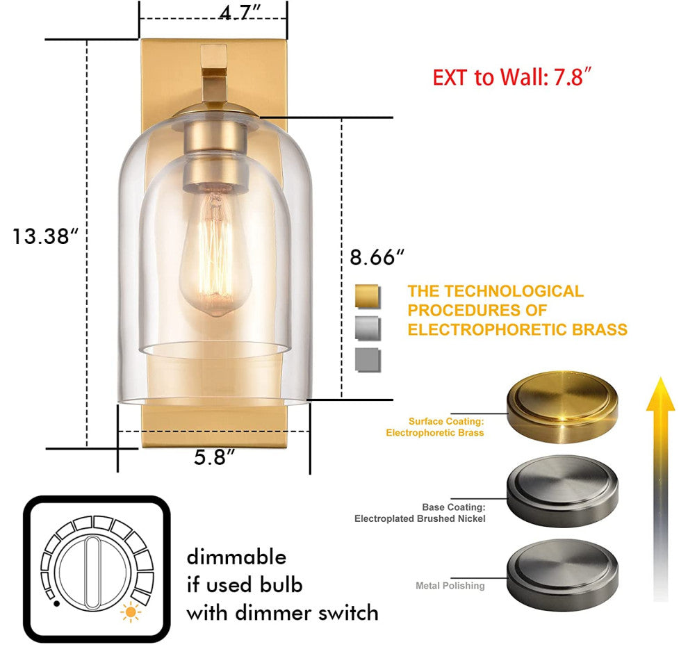 Brass Wall Sconce Glass Wall Mounted Light