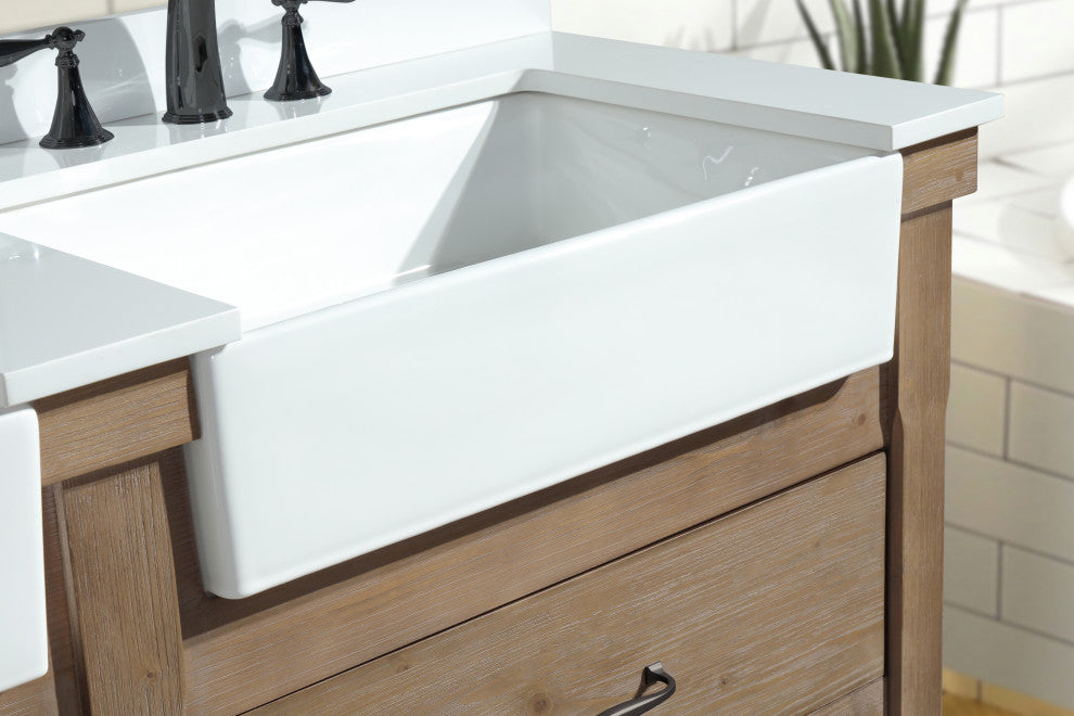 Marina 60" Bathroom Vanity, Weathered Finish, White Engineered Stone